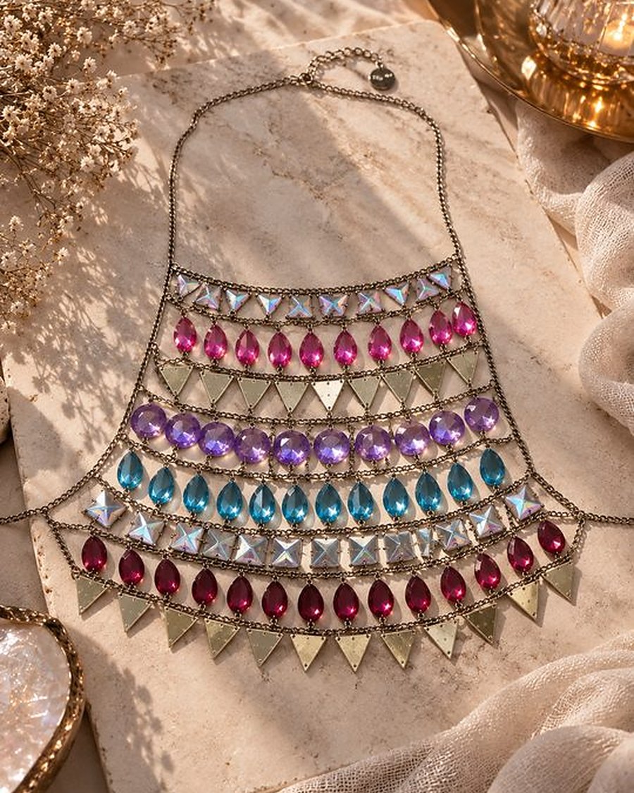 Plastron Bijou Pierres Multicolores