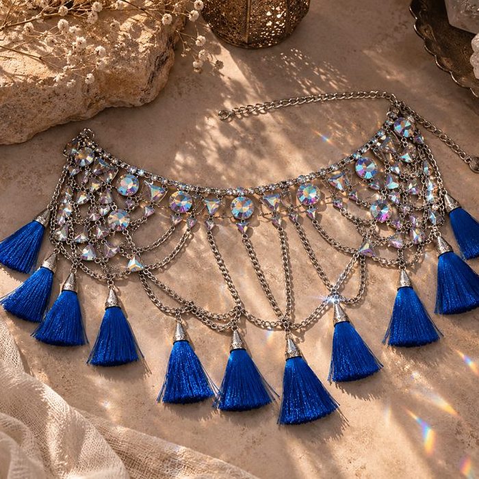 Ceinture Bijou Pompons Bleu Royal