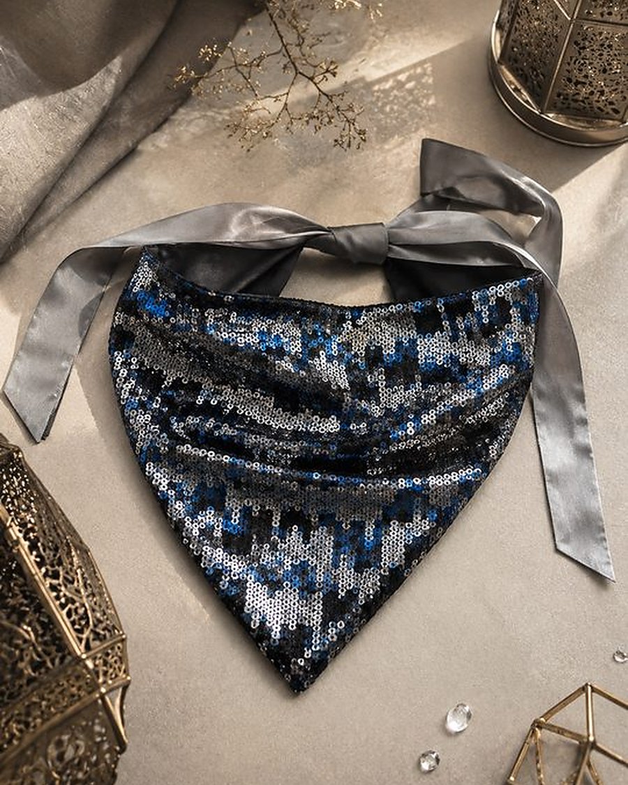 Bandana Sequins Bleu Argent